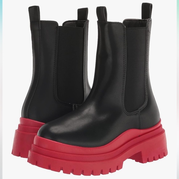 🆕 NWT Azalea Wang “Ghosted” Chunky Platform Boots – Black/Red Size 10 - Picture 3 of 12